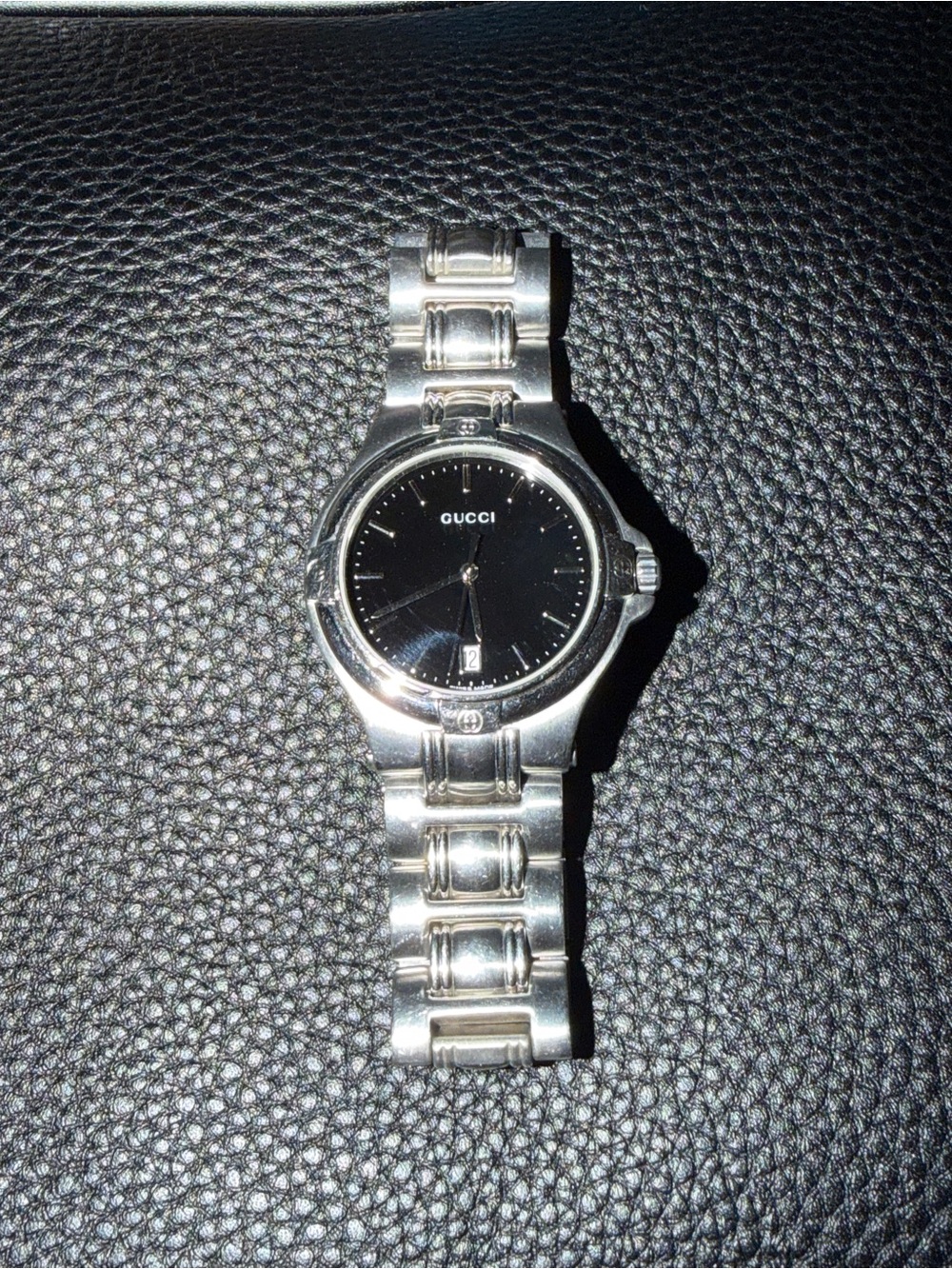 Gucci Silver-Tone Watch with Black Dial